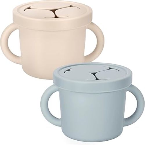 Snack Containers, Silicone Food Grade Silicone Cups, Toddler Snack Container Cups with Handles and Lid for Toddlers (Color 2)