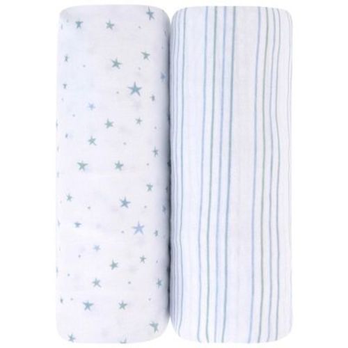Ely's & Co. Baby Fitted Pack N Play - Mini Crib Sheet 100% Combed Jersey Cotton Dusty Blue Star 2 Pack