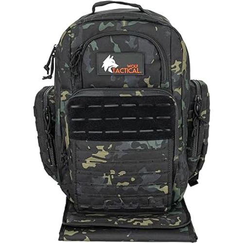 WOLF TACTICAL Diaper Backpack Dad Diaper Bag Backpack with Changing Mat, Mens Diaper Bag for Dad, MultiCam Black