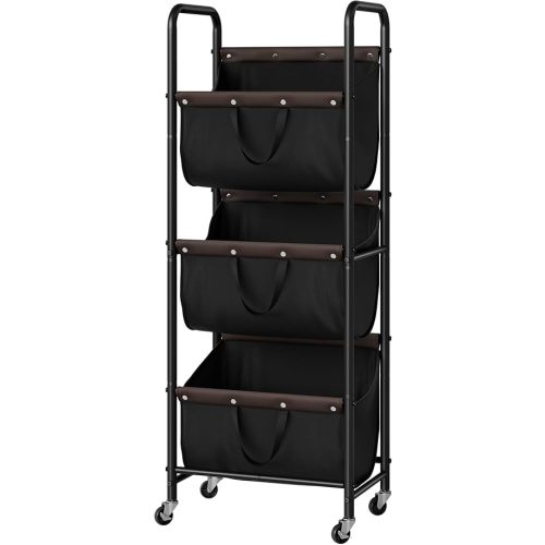 GRANNY SAYS 3 Tier Laundry Sorter, Laundry Basket with Wheels, Laundry Room Organization and Storage, 3 Section Rolling Laundry Cart for Dorm, Bathroom, Bedroom, Closet, Black