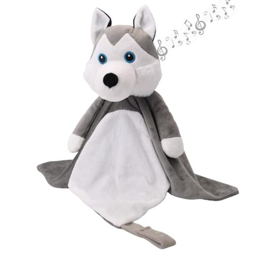 Love By Emi 4 in 1 Baby Lullaby Sleep Soother Toy - Stuffed Animal Sound Machine & Pacifier Holder | Heartbeat White Noise & Music | Plush Husky Lovey Sleep Aid Security Blanket (0-3 Years)
