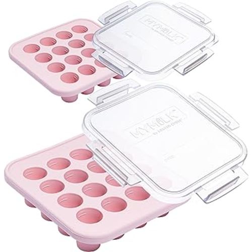 Souper Cubes MyMilk 1/2 oz. Silicone Breast Milk Freezer Trays, Each Pure Platinum Food-Grade Silicone Tray Holds 8 oz., Perfect For Baby Food Freezer Storage, Purees, and More - Pink - 2-Pack