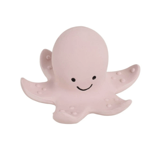 Octopus - Natural Rubber Teether, Rattle & Bath Toy - Pink