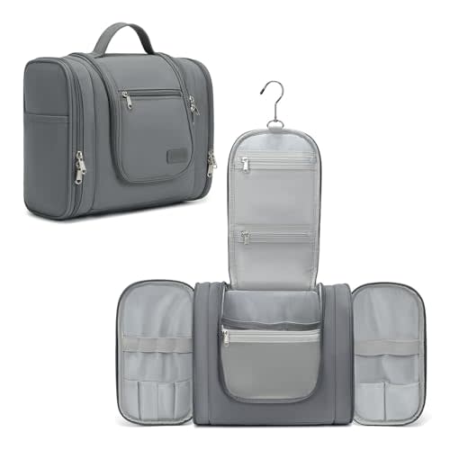 Pearl Angeli Hanging Travel Toiletry Bag for Women, Large Makeup Organizer | Water Resistant Cosmetic Container, 11L Portable Travle Bag for Full-Sized Toiletries, Accessories, Essentials, Grey