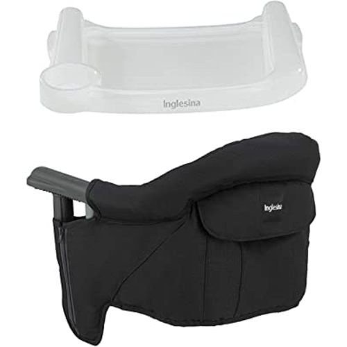 Inglesina - Fast Table Chair with Fast Tray: Hook On Portable High Chair for Babies and Toddlers, Damage Free Travel Booster Seat for Restaurant Use - Includes Snap On Tray, Black