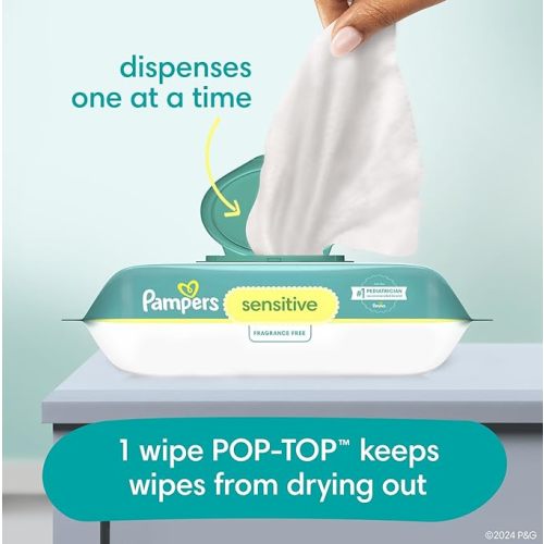 Pampers Sensitive Baby Wipes, Water Based, Hypoallergenic and Unscented, 16 Flip-Top Packs (1344 Wipes Total) (Packaging May Vary) - 84 Count (Pack of 16)