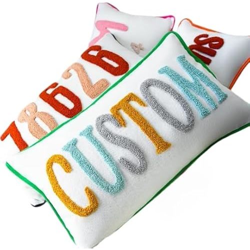 mia'spillow lab Home Decor Punch Needle Embroidered Custom Pillow, Personalized Gift, Graduation Gift, Dorm Room Decor, Kids Room Decor, Monogram Pillow