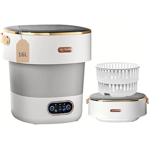Portable Washing Machine with Spin Basket, Upgraded 16L Foldable Mini Washer【5-Min Wash・3-Min Spin・1-Year Manufacturer Warranty】Small Washing Machine for Travel, Dorms, RVs, Camping (Gray)
