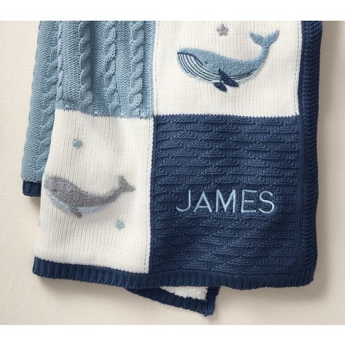 Whale Heirloom Sherpa-Backed Patchwork Knit Baby Blanket
