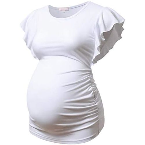 Bhome Maternity Tops Flying Shorts Sleeve Tshirt Side Ruched Pregnant Blouse Casual Pregnancy Tunic