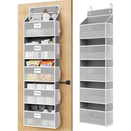 Over The Door Organizer Hanging, 5 Shelf Behind The Doors Storage, Pantry Door Organizer, Closet Organizers for Bedroom and Nursery (Grey)