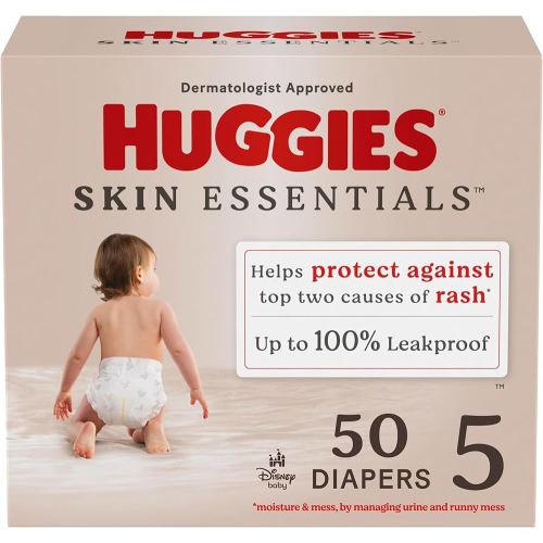 Huggies Size 5 Diapers, Skin Essentials Baby Diapers, Size 5 (27+ lbs), 50 Count