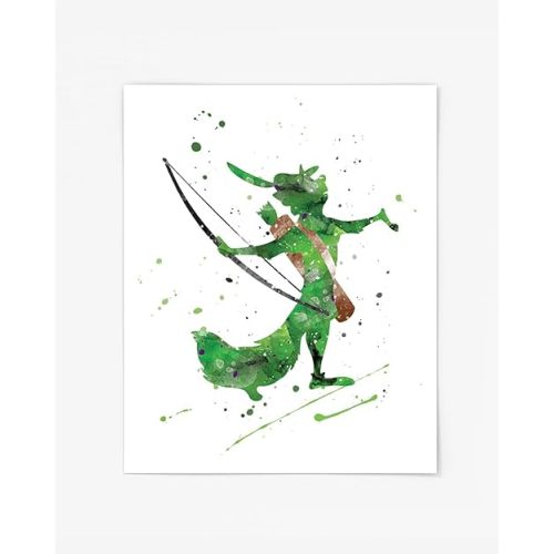 Robin Hood Wall Art Prints, Watercolor Prints, Nursery Wall Poster, Holiday Gift, Kids and Children Artworks Home Decor Digital Painting