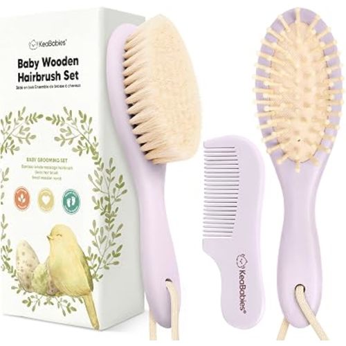 Wooden Baby Hair Brush Set for Newborns, Toddler Comb (Thistle, Regular)