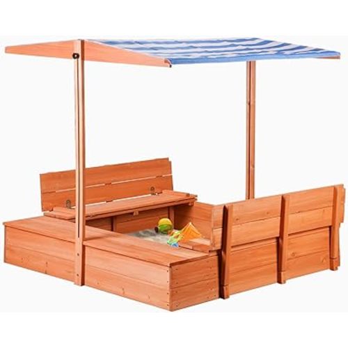 Kids' Outdoor Wooden Sandbox with Id,Sand Box with Toy Storage Box,Kids Play Equipment Sand Protection Bottom Liner Included 47X47in.