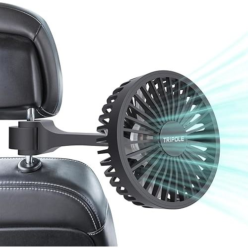 TriPole Car Fan for Rear Seat USB Powered Powerful 3 Speed 5V Fan with Adjustable Clip for Vehicles SUV RV
