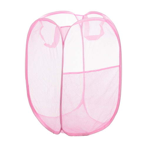 Uxcell Mesh Laundry Basket Collapsible Hamper with Handles for Laundry Room, Pink