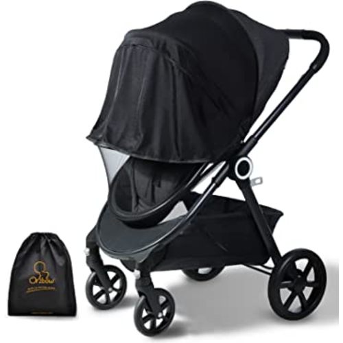 Orzbow 2-in-1 Baby Mosquito Net with UPF50+ Sunshade for Stroller, Breathable Stroller Mosquito Netting Privacy Cover with Two-Way Zipper & Storage Bag for Bassinet, Carrycot & Car Seat, Black