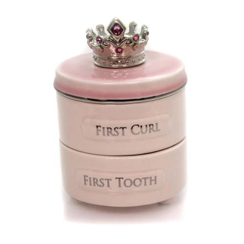 New Baby's First Tooth & Curl Pink Stacking Keepsake Box from Elegant Charm