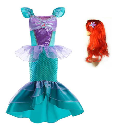 Princess Costume Dress Girls Ariel Halloween Cosplay Dress w/Accessories