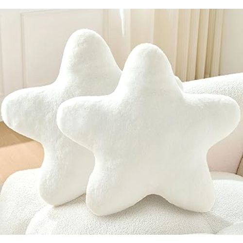 Set of 2 Throw Pillows Star Pillow Couch Pillows Decorative Pillows Bed Pillows Cute Pillows,White 15"