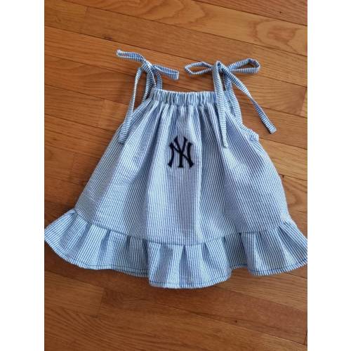 Inspired by vintage baseball; New York seersucker dress; baseball dress