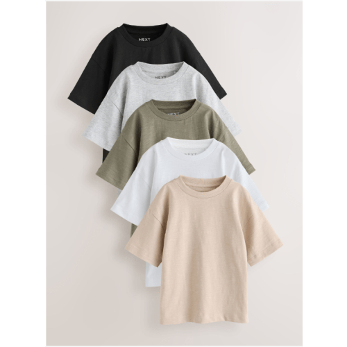 Black/Grey/Stone/Green/White Relaxed Fit Short Sleeve T-Shirts 5 Pack