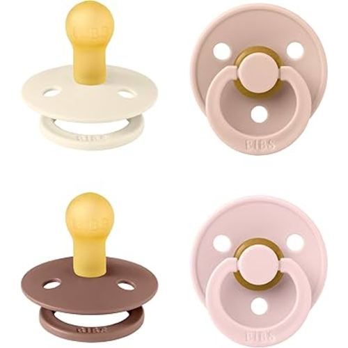 BIBS Pacifiers - Colour 4-Pack | BPA Free Baby Pacifier | Round Nipple Binkies | Natural Rubber Latex Soother | Made in Denmark | Size 1 (0-6 Months) | Blush Mix