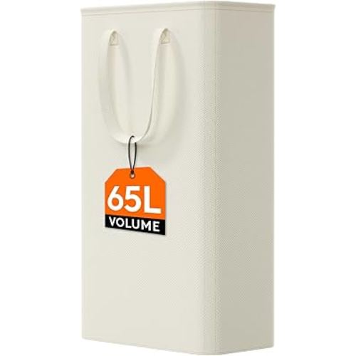 Lifewit 65L Slim Laundry Hamper, Narrow Small Laundry Basket with Handle for Dirty Clothes, Collapsible Tall Thin Laundry Bin for Bathroom Bedroom Dorm College, White