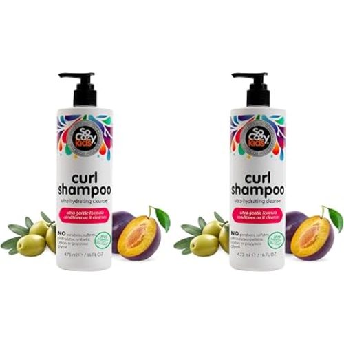 SoCozy Curl Shampoo for Kids Curly Hair (16 Fl Oz Pump) Gentle Hydrating Cleanser,Helps Improve Elasticity,Reduce Breakage&Frizz with Keratin,Plum Seed Oil&Olive Oil,Paraben-&Sulfate-Free,(Pack of 2)