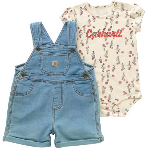 Girls' 2-Piece Short Sleeve Floral Bodysuit &amp; Denim Shortall Set (Infant)