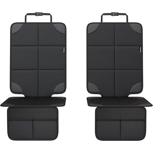 Car Seat Protector 2-Pack with Custom Zipper Storage Bag — Thickest Padding Seat Cushion Mat, 600D Oxford Waterproof Fabric, Non-Slip Backing, Mesh Pockets