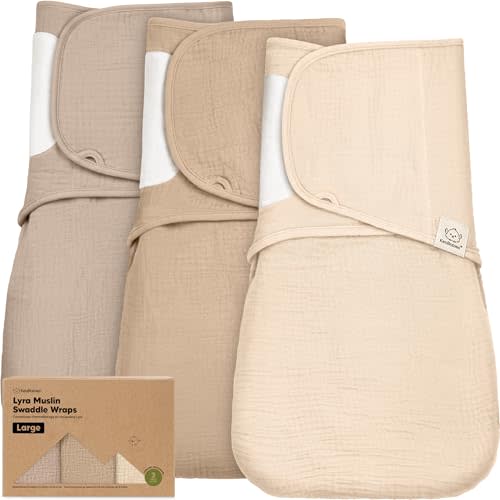 KeaBabies Muslin Baby Swaddles for Newborns, 3pk,100% Cotton (Ecru, L) | Organic Cotton Swaddles Sleep Sack 3-6 Months, Infant, Baby Girls, Boys, Soft Breathable Summer Swaddler, Easy Quiet Closure