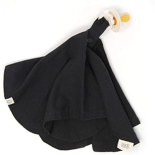 Kishu Baby Indi Organic Paci Blanket - Fairtrade Certified 100% Organic Cotton Muslin Mini Baby Blanket with Snap to Secure Baby Pacifier - Pacifier Not Included (Charcoal)