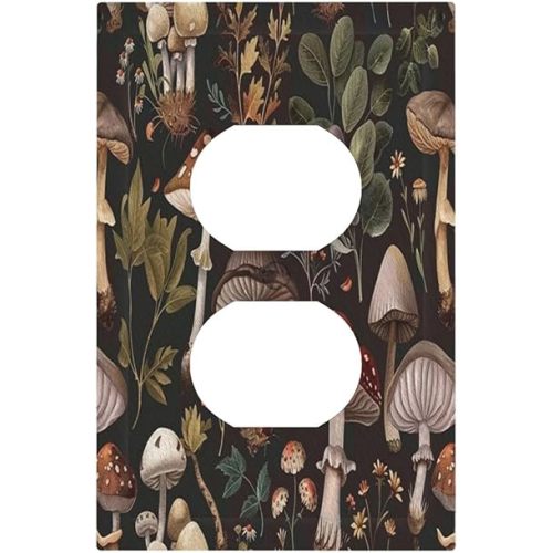 Outlet Covers Vintage Boho Plant Mushroom 1 Gang Duplex Light Switch Cover Plate Decorative Wall Plates Electrical Switchplate Receptacle Cover for Bathroom Bedroom Decor