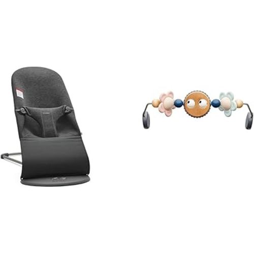 BabyBjörn Bouncer Bliss, 3D Jersey, Charcoal Gray & Toy for Bouncer, Googly Eyes Pastels Bundle