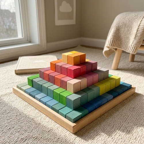 100 Pcs XLarge Rainbow Stepped Pyramid Wooden Building Blocks Set – Hicooo