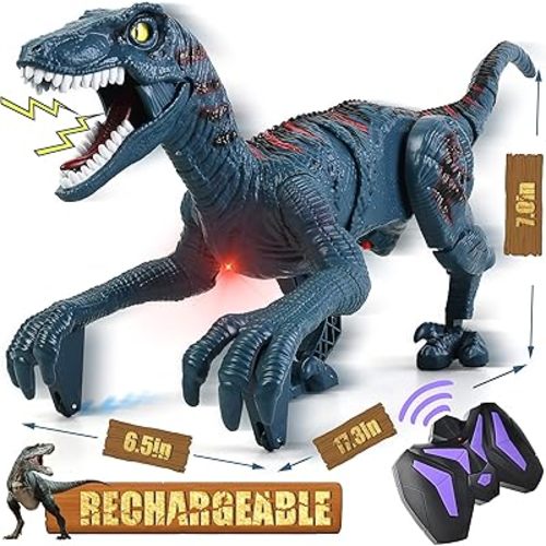 Large Remote Control Dinosaur Toys Kids - Jurassic Velociraptor Toys Imitates Walking and Sounds - Robot Toys That Can Sing, Shaking Head and Tail