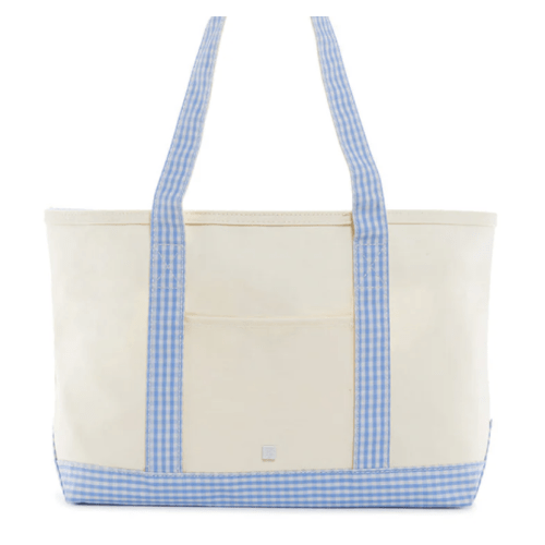Tote Bag - Coated Canvas Medium Tote - Natural with Sky Gingham Trim