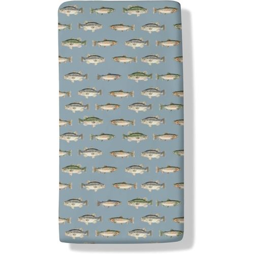 Gone Fishing Lake Baby Boys Girls Crib Sheets Freshwater Fishes Soft Baby Sheets Fishing Lovers Gift Fitted Crib Mattress Cover for Standard Crib Mattress 52"x28"