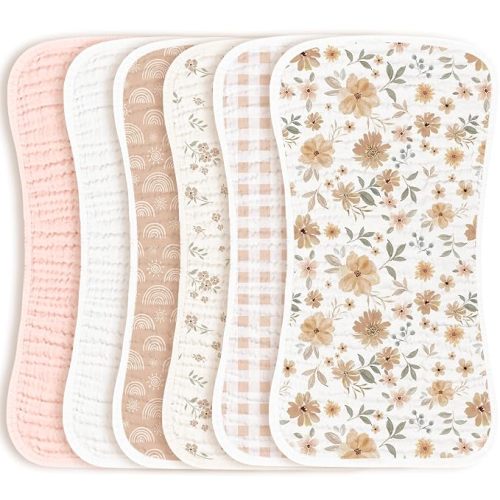 Konssy 6 Pack Large Muslin Baby Burp Cloths and Burp Rags Set for Newborn