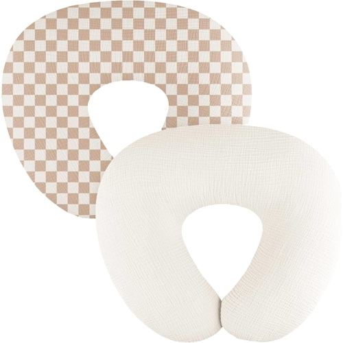 2-Pack Muslin Nursing Pillow Covers, Breathable 100% Cotton Breastfeeding Pillow Slipcovers for Standard Nursing Pillows, Soft Covers for Baby Girls and Boys with Zipper
