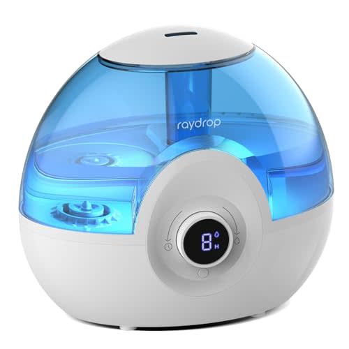 raydrop 2.2L Humidifiers for Bedroom, Cool Mist Humidifiers with Timer, Digital Knob, 26dB Quiet Small Humidifier for Baby, Nursery and Plants with Night Light, 30 Hours Runtime, Easy to Fill & Clean