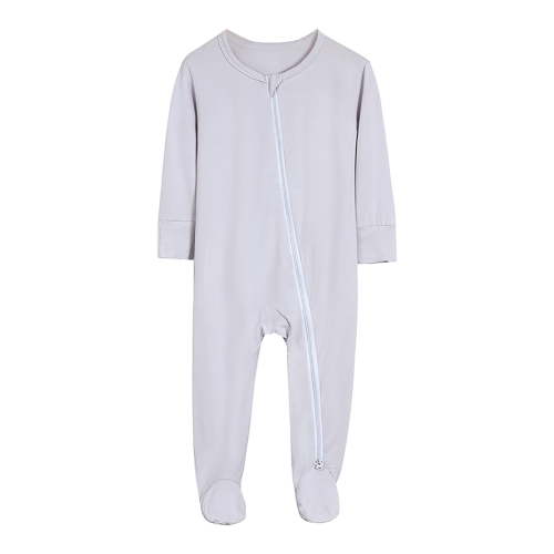 Xudanell Baby Romper 100% Organic Cotton Pajamas One Piece Long Sleeve Zipper Footie Onesie for 0~12M Baby (Light Gray, 6-12 Months)