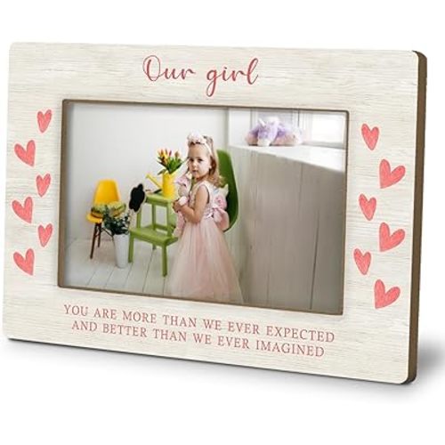 Our Girl Picture Frame 4x6, Pink New Born Baby Photo Frame Gifts for Daughter Girl, You Are More Than We Ever Expected Picture Photo Frames for Nursery Desk Decor
