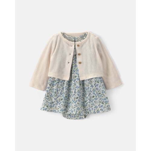 Baby Girl 2-Piece Floral Cardigan Dress Set - Blue