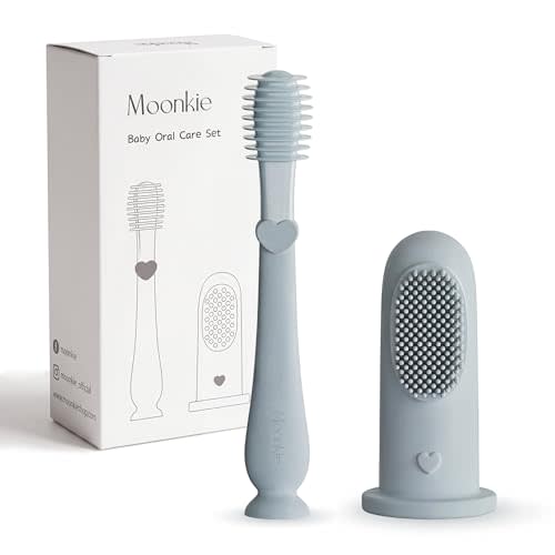 Moonkie Baby Finger Toothbrush Tongue Oral Cleaner Kit for 3 Months +, 2 Pcs (Cloud)