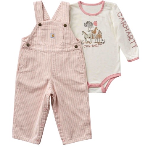 Girls' 2-Piece Long Sleeve Bodysuit & Stripe Overall Set (Baby)