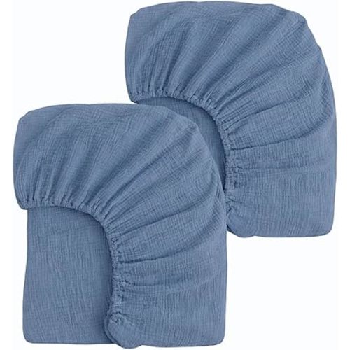2 Pack Blue Muslin Crib Sheets for Boys & Girl- Neutral Breathable Cotton Crib Mattress Sheets Fitted for Standard 28"x 52"- Nursery Décor No Slip Crib Bed Sheets