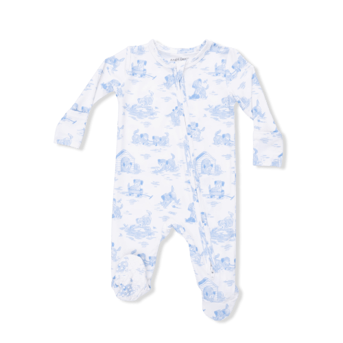 Puppy Toile Blue 2 Way Zipper Footie
